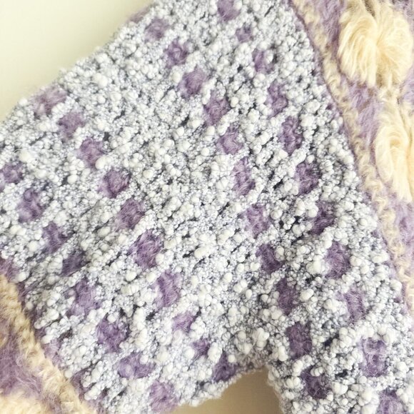 Vintage Handmade Crochet Lavender Mohair Wool Blend Crochet CArdigan M/L - Picture 4 of 7